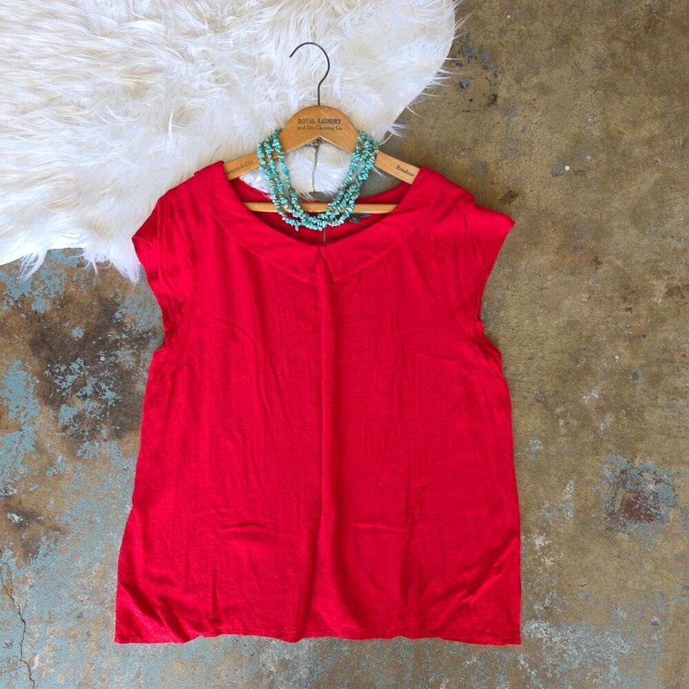 Modcloth Collared Top Size XL Red Short Cap Sleeve Mod Retro Pin Up Vintage